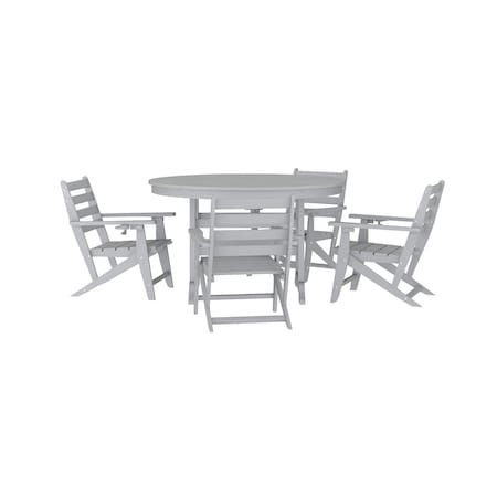 Flash Furniture Tolleson 5-Pc Adirondack Dining Set w/48-in Rnd Recycled HDPE Table and 4 Chairs w/Cupholders, Gry LE-HMP-248-2037-GRY-GG